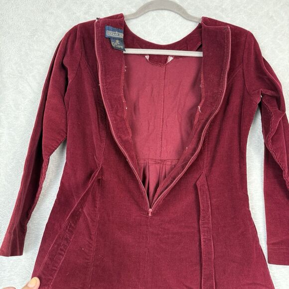 Vtg 90s Corduroy Shirt Dress 2 Petite Burgundy Pockets Modest Maxi Cottage Boho - Picture 8 of 16